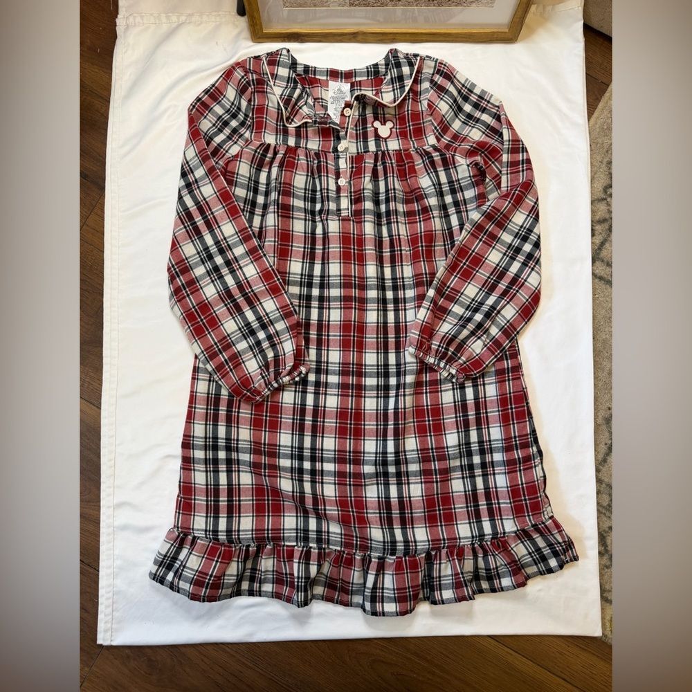 Girls Disney size 11/12 Mickey flannel red plaid nightgown